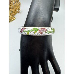 Vintage Chinese Cloisonné Enameled Bangle Bracelet Multi Colored Blue Inside